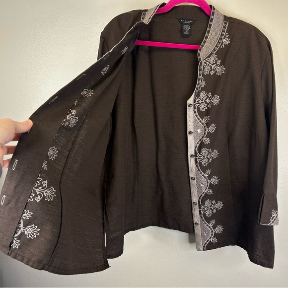 SilkLand 100% Silk 2X Brown Cream Tunic Embroidery Beading Boho Natural Elegant - Picture 6 of 13